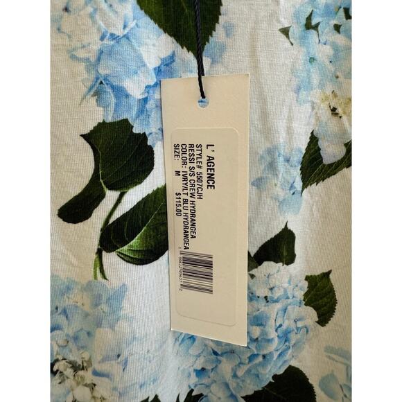 L'AGENCE Classic Tee - Ressi Fitted Crewneck Hydrangea Floral - Size M - Picture 5 of 6